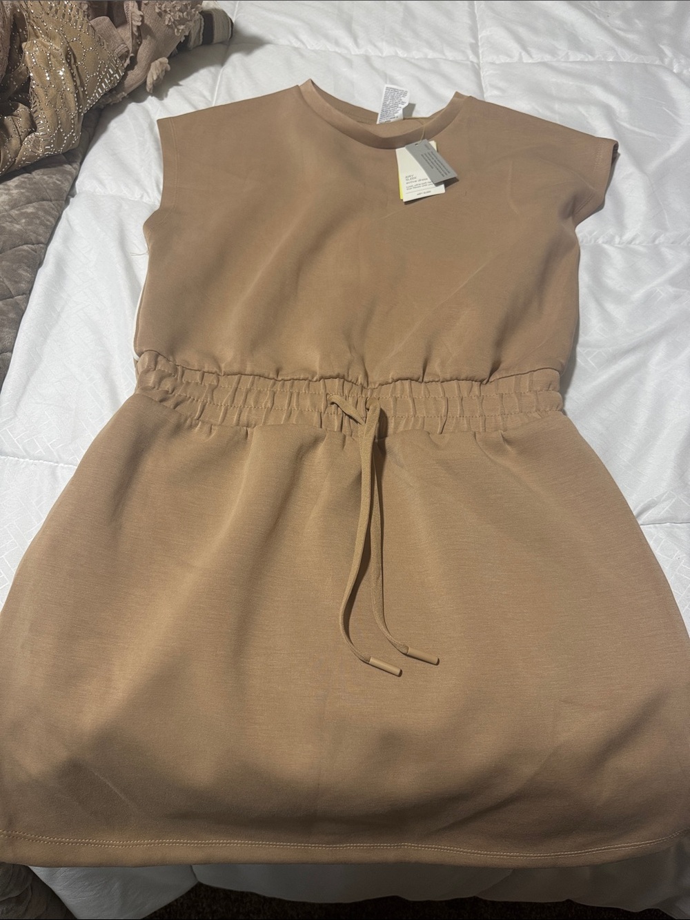 all in motion Camel Drawstring Waist Mini Dress